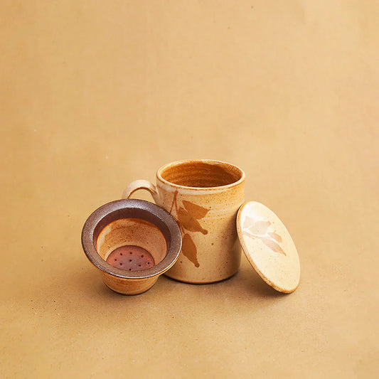 Premium handmade ceramic tea mug with satin blue glaze - artisan pottery collection