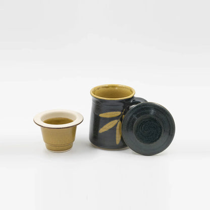 Tea Infuser Mug with Lid 350ml - Handcrafted Ceramic Tea Cup Set Green