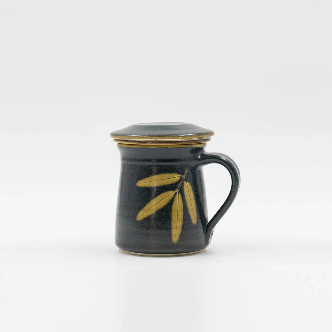 Tea Infuser Mug with Lid 350ml - Handcrafted Ceramic Tea Cup Set Green