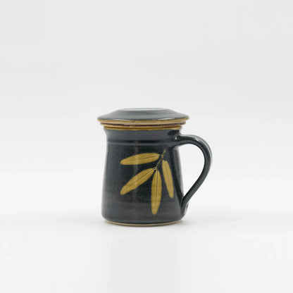 Tea Infuser Mug with Lid 350ml - Handcrafted Ceramic Tea Cup Set Green