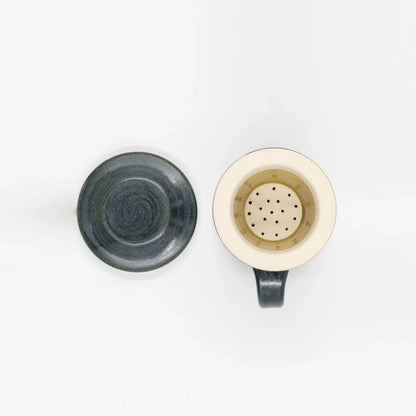 Tea Infuser Mug with Lid 350ml - Handcrafted Ceramic Tea Cup Set Green