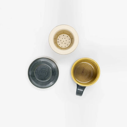 Tea Infuser Mug with Lid 350ml - Handcrafted Ceramic Tea Cup Set Green