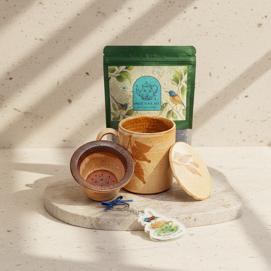 Premium Darjeeling Green Tea Wellness Gift Set with Ceramic Infuser Mug - Antioxidant Rich Loose Leaf Tea 250g