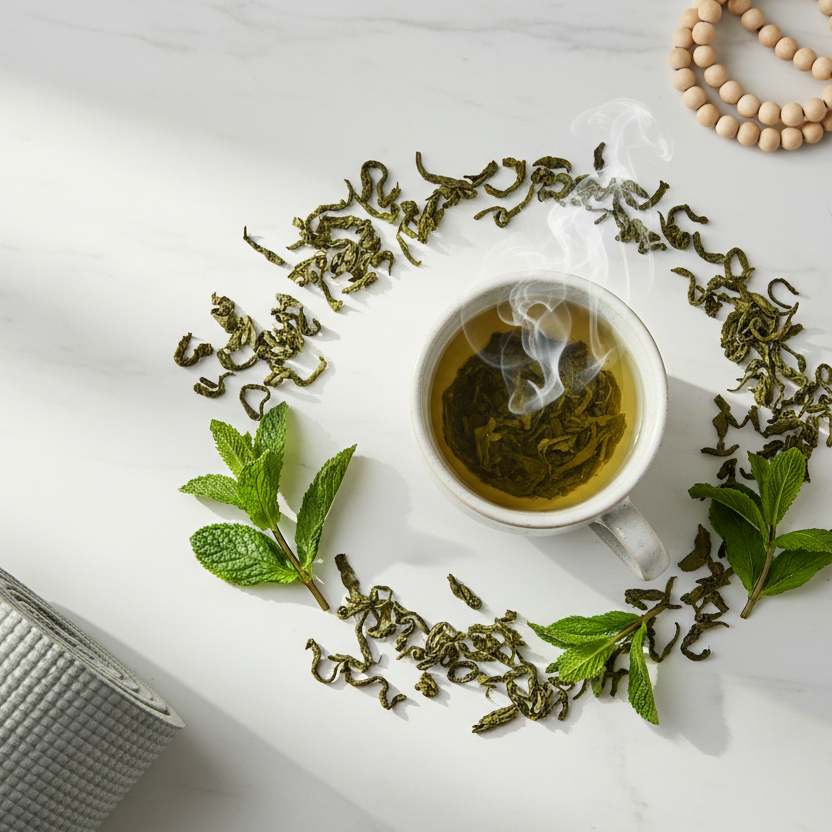 Green Tea Wellness Flat Lay