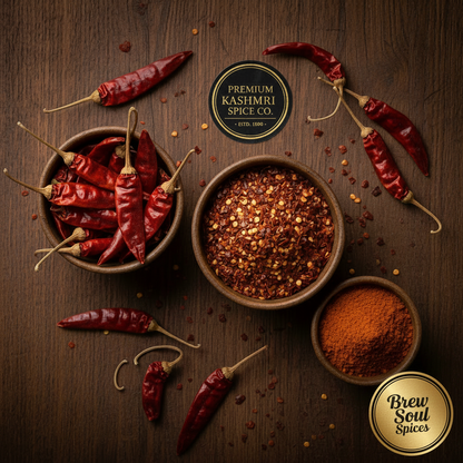 Kashmiri Red Chilli Flat Lay - Brew Soul Spices Stamp