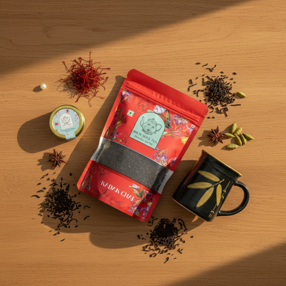 Premium Kashmiri Saffron & Kadak Chai Gift Set with Ceramic Infuser Mug - Authentic Pampore Mongra A+ Grade