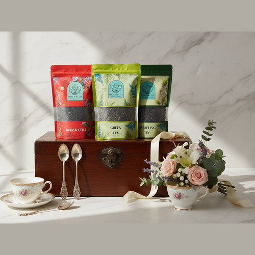 Premium Tea Discovery Trio Gift Set - Kadak Chai, Darjeeling Black & Green Tea 100 gms- Save 15%