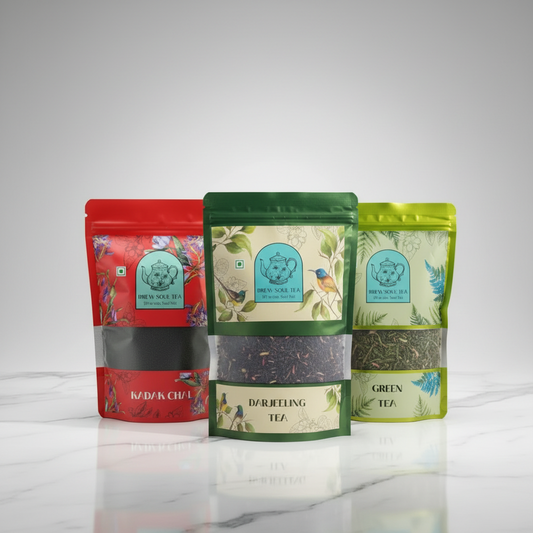 Premium Tea Discovery Trio Gift Set - Kadak Chai, Darjeeling Black & Green Tea 100 gms- Save 15%