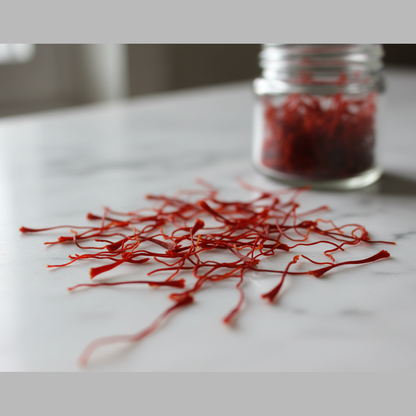 Saffron macro on white marble