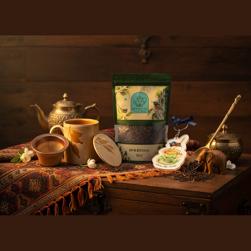 Premium Darjeeling Green Tea Wellness Gift Set with Ceramic Infuser Mug - Antioxidant Rich Loose Leaf Tea 250g